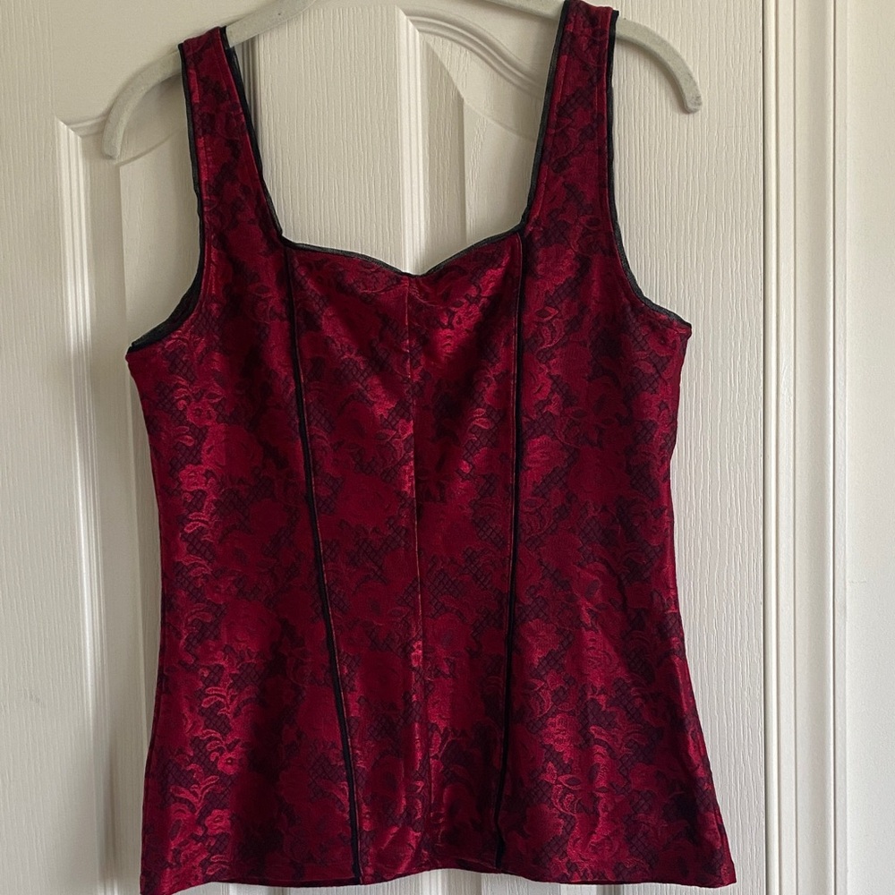 White House Black Market Red and Black Lace Camisole - Picture 3 of 3